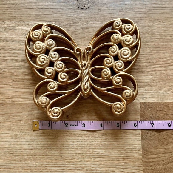 Pair of Vintage Burwood Gold Scroll Butterflies Wall Decor Hippie #2146 - Picture 7 of 8